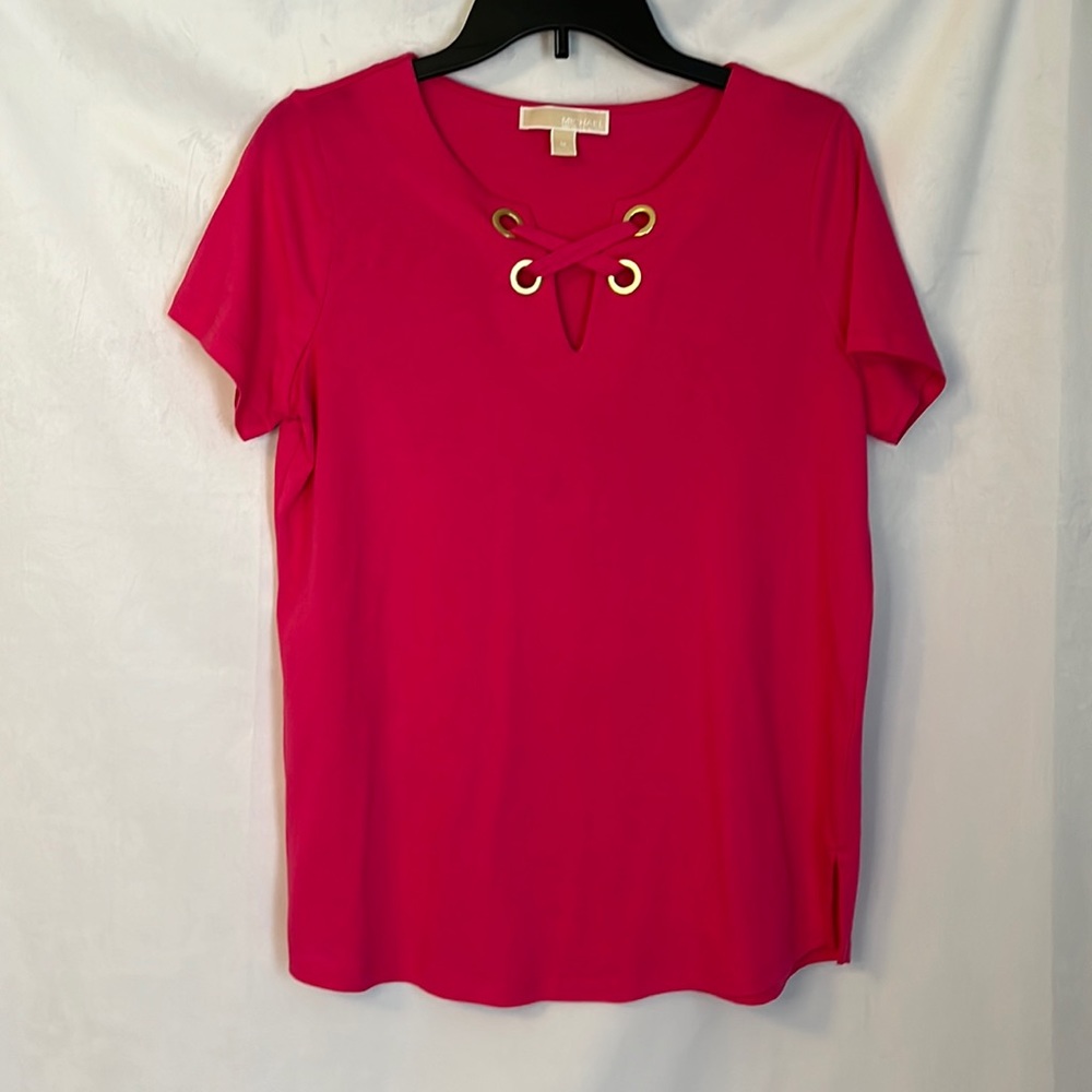 Women’s medium Michael Kors pink short sleeve v neck eyelet shirt